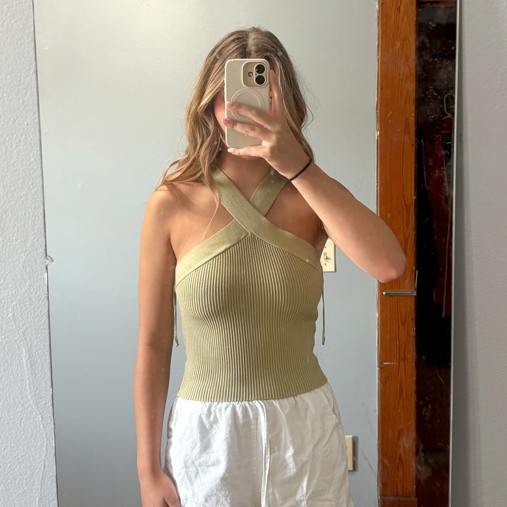 Light green halter neck tank top